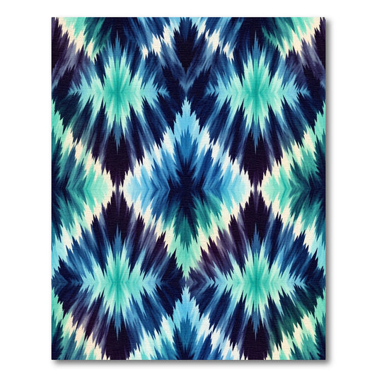 Teal and Navy Ikat Diamond Area Rug
