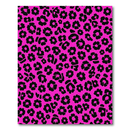 Fuchsia Black Flower Leopard Print Rug