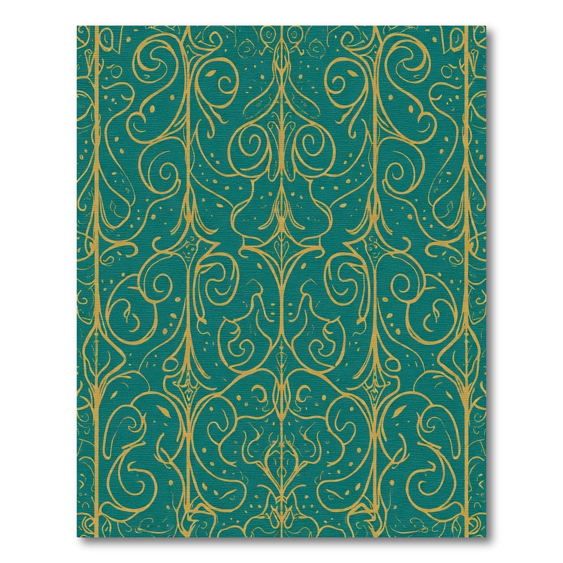 Teal Gold Art Nouveau Scroll Rug