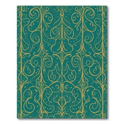 Teal Gold Art Nouveau Scroll Rug