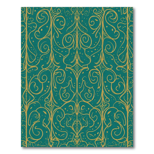 Teal Gold Art Nouveau Scroll Rug