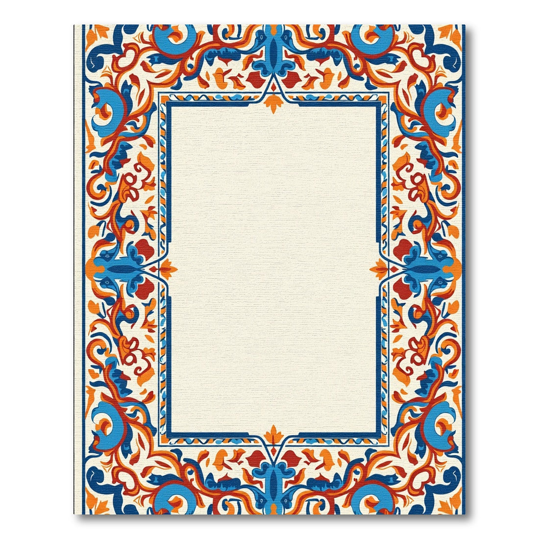 Vibrant Blue Orange Floral Scrollwork Rug