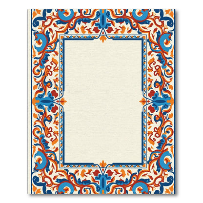 Vibrant Blue Orange Floral Scrollwork Rug