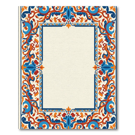 Vibrant Blue Orange Floral Scrollwork Rug