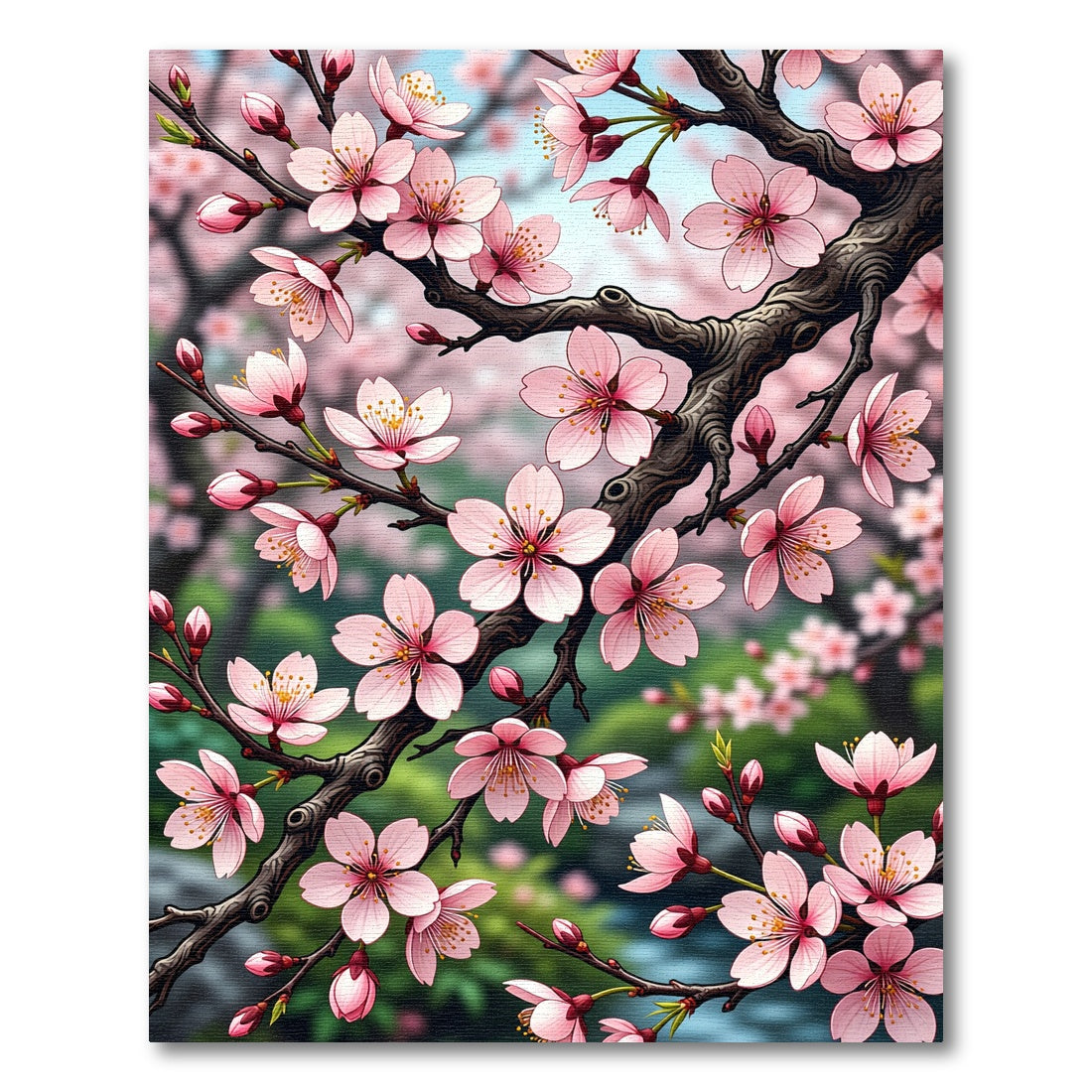 Blossoming Pink Cherry Branch Art Rug