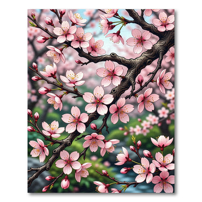 Blossoming Pink Cherry Branch Art Rug
