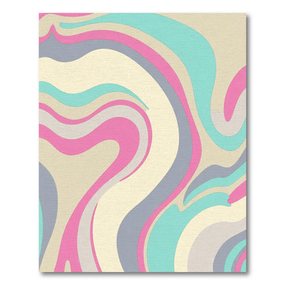 Retro Swirl Pink Mint Gray Waves Rug