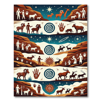 Earthy Celestial Ancient Petroglyph Tapestry Rug