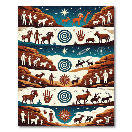 Earthy Celestial Ancient Petroglyph Tapestry Rug