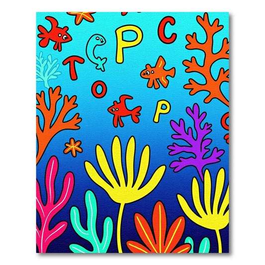 Bright Coral Fish Alphabet Underwater Scene Rug