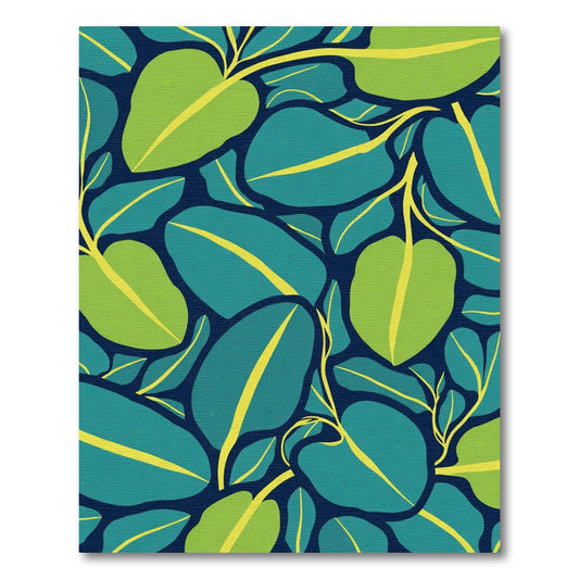 Deep Teal Leafy Vine Abstract Rug