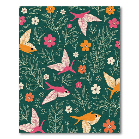 Whimsical Pink Orange Bird Floral Forest Rug