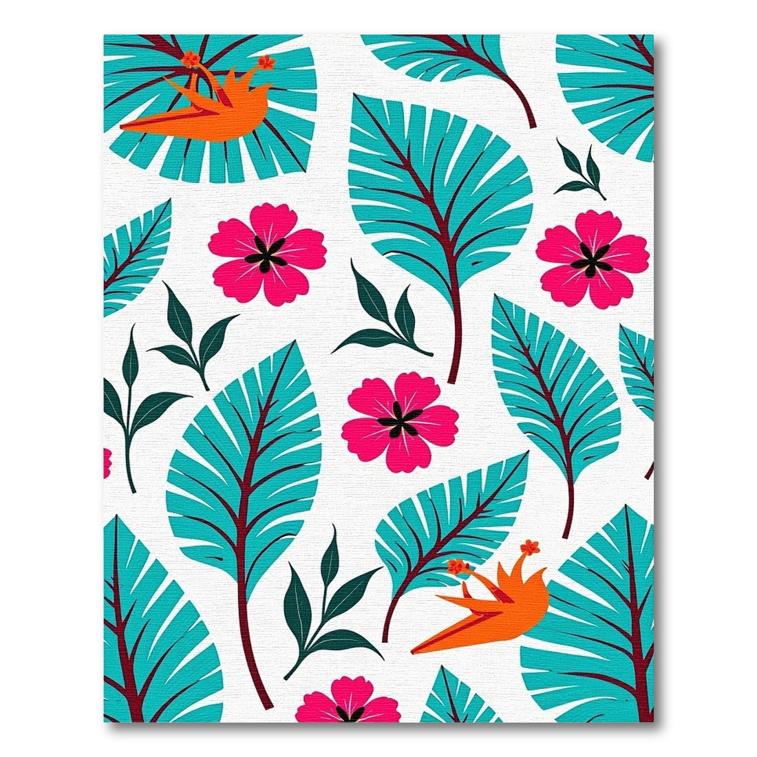 Bright Orange Bird Tropical Leaf Arrangement Rug