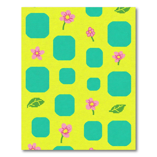 Pink Floral Teal Square Yellow Rug