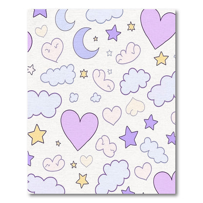 Whimsical Pastel Stars Moons Clouds Hearts Rug