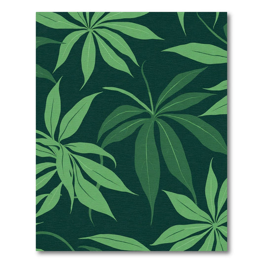 Deep Green Tropical Palm Leaf Rug