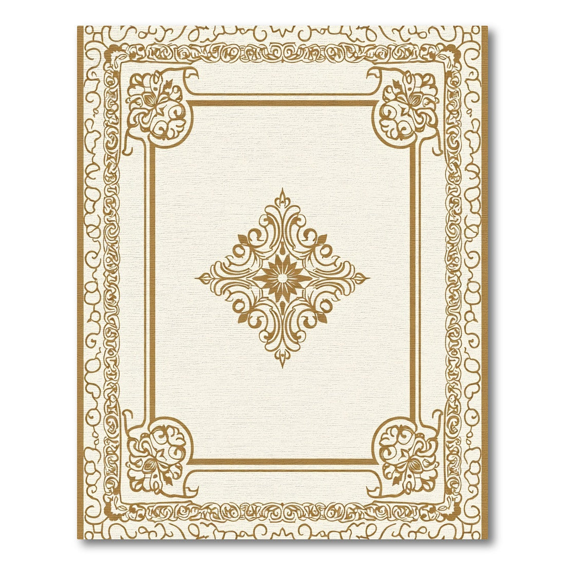 Ornate Golden Floral Corner Medallion Rug