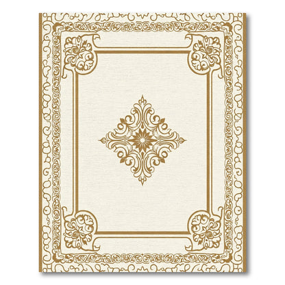 Ornate Golden Floral Corner Medallion Rug