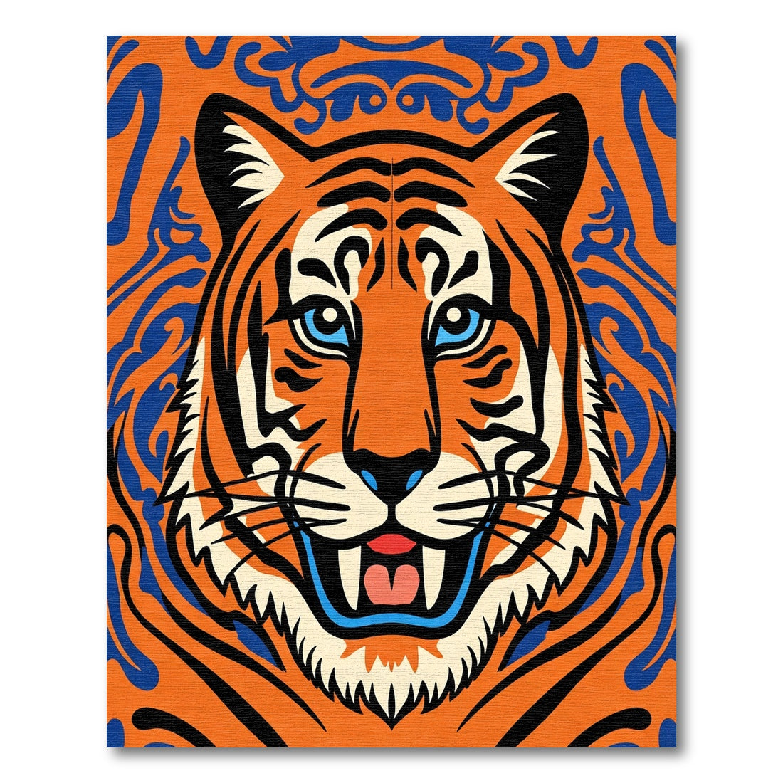 Bold Orange Blue Tiger Face Rug