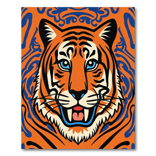 Bold Orange Blue Tiger Face Rug