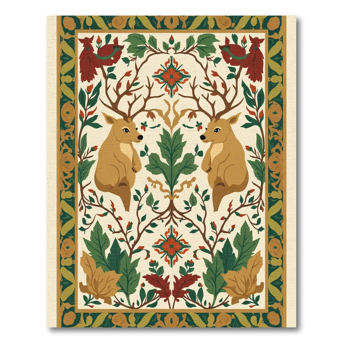 Rustic Deer Floral Woodland Scene Rug