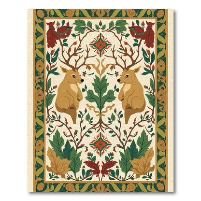 Rustic Deer Floral Woodland Scene Rug