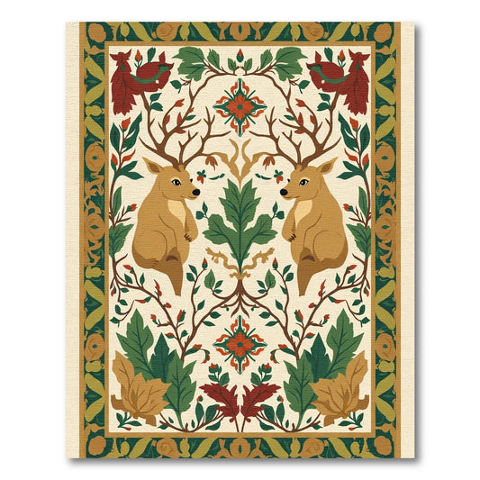 Rustic Deer Floral Woodland Scene Rug