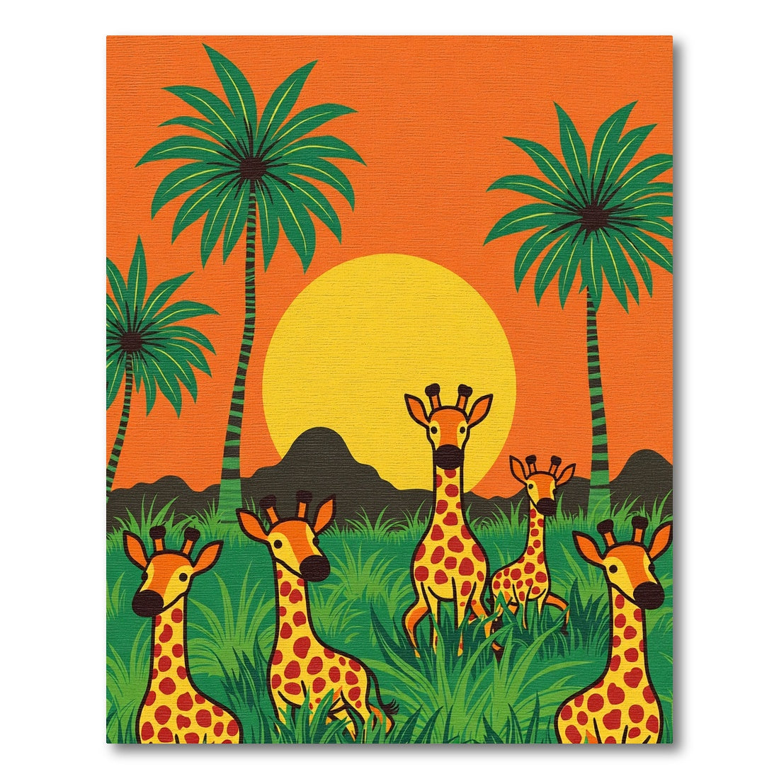 Orange Sunset Giraffes in Lush Jungle Rug