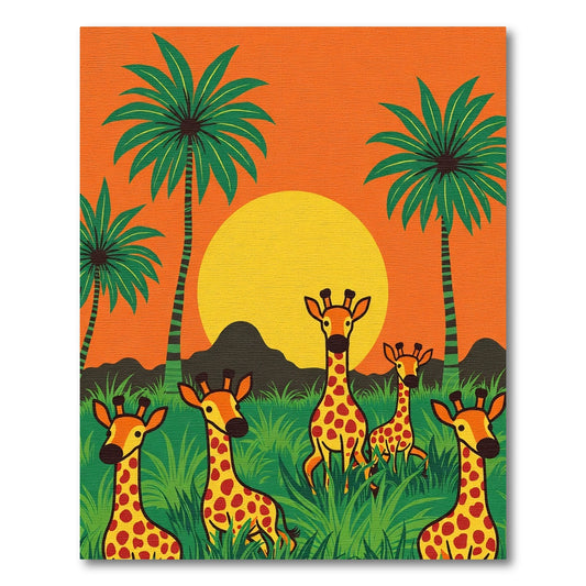 Orange Sunset Giraffes in Lush Jungle Rug