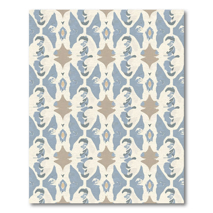 Pale Blue and Tan Abstract Damask Rug