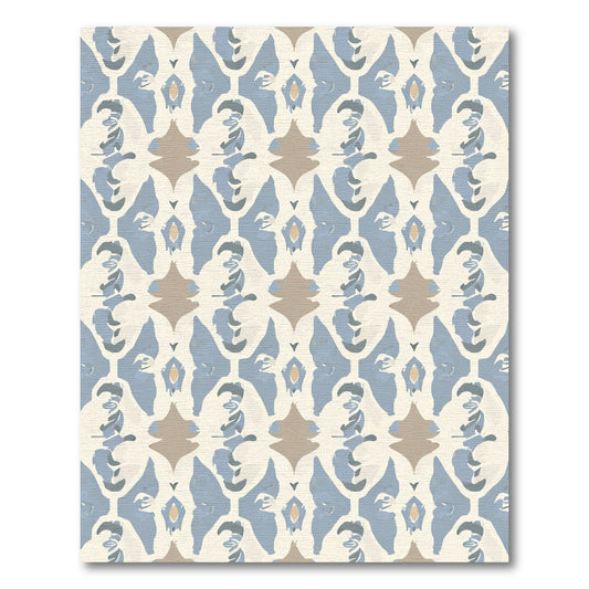 Pale Blue and Tan Abstract Damask Rug