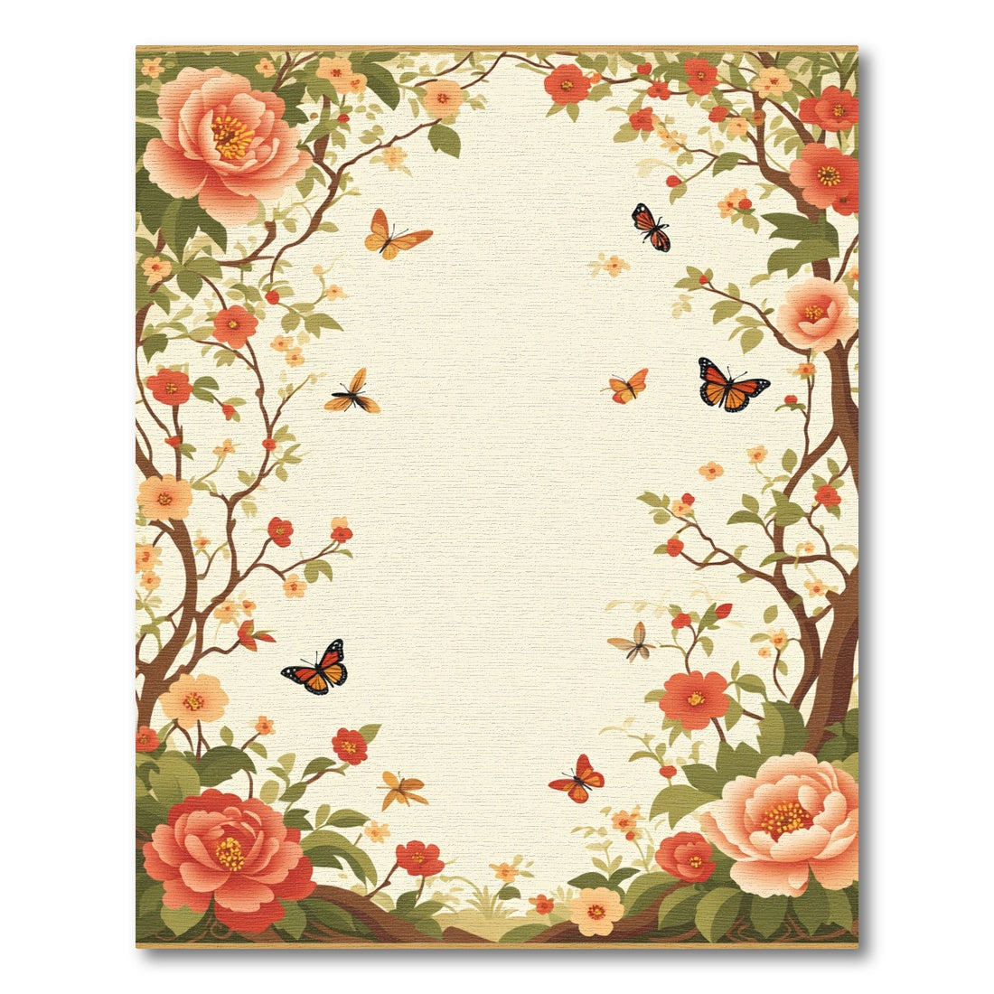Coral Peony Butterfly Garden Branches Rug