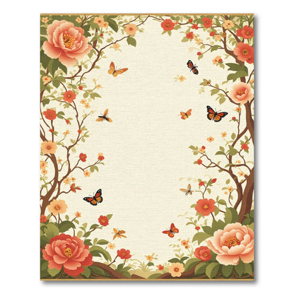 Coral Peony Butterfly Garden Branches Rug