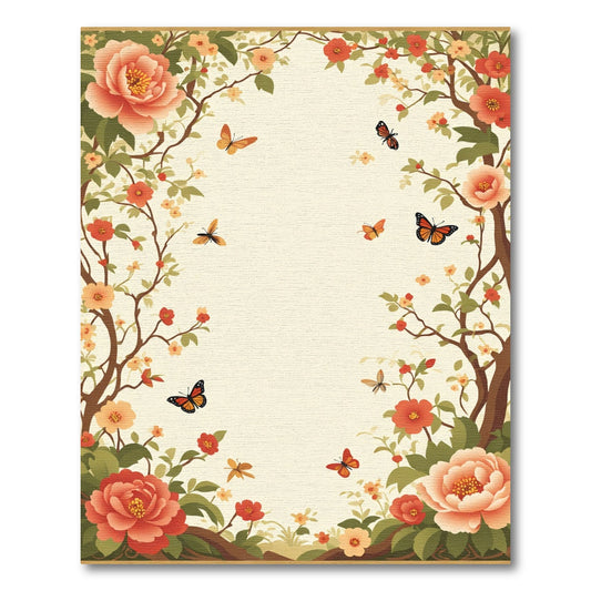Coral Peony Butterfly Garden Branches Rug