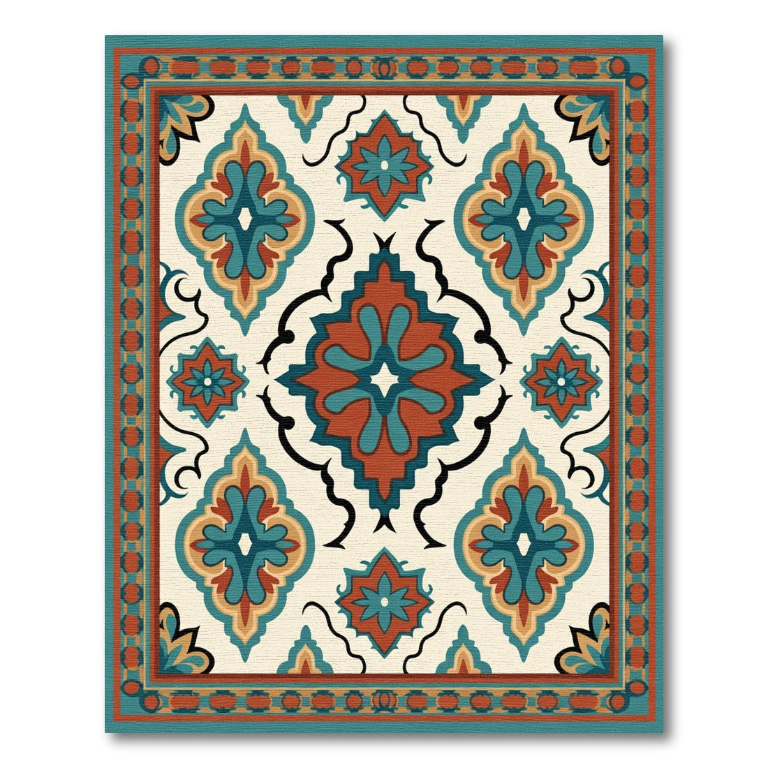 Ceramic Teal Orange Floral Medallion Rug