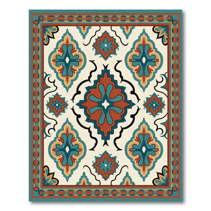 Ceramic Teal Orange Floral Medallion Rug