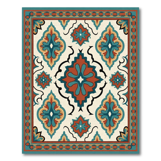 Ceramic Teal Orange Floral Medallion Rug