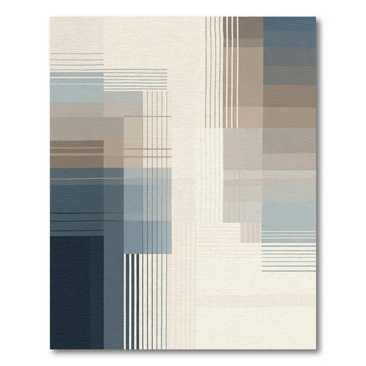 Modern Abstract Blue Tan Geometric Rug
