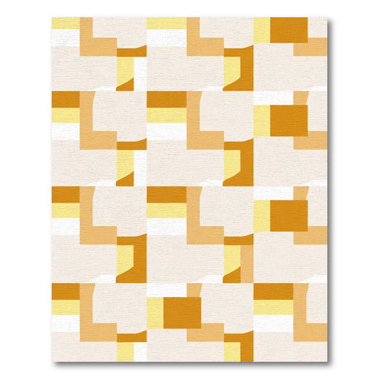 Warm Ochre Abstract Geometric Blocks Rug