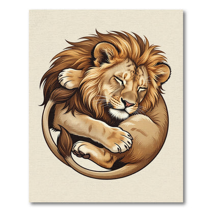 Golden Sleeping Lion Circular Illustration Rug