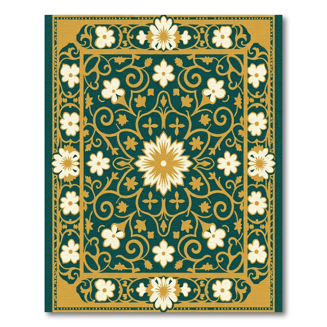 Teal and Gold Floral Medallion Rug