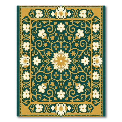 Teal and Gold Floral Medallion Rug