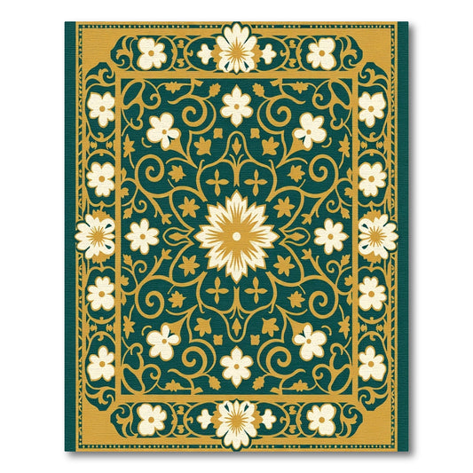 Teal and Gold Floral Medallion Rug