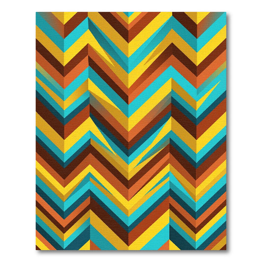 Midcentury Chevron Yellow Teal Orange Abstract Rug
