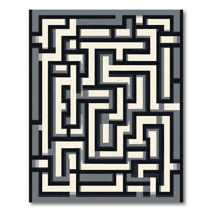 Monochromatic Maze Geometric Abstract Rug