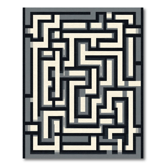 Monochromatic Maze Geometric Abstract Rug