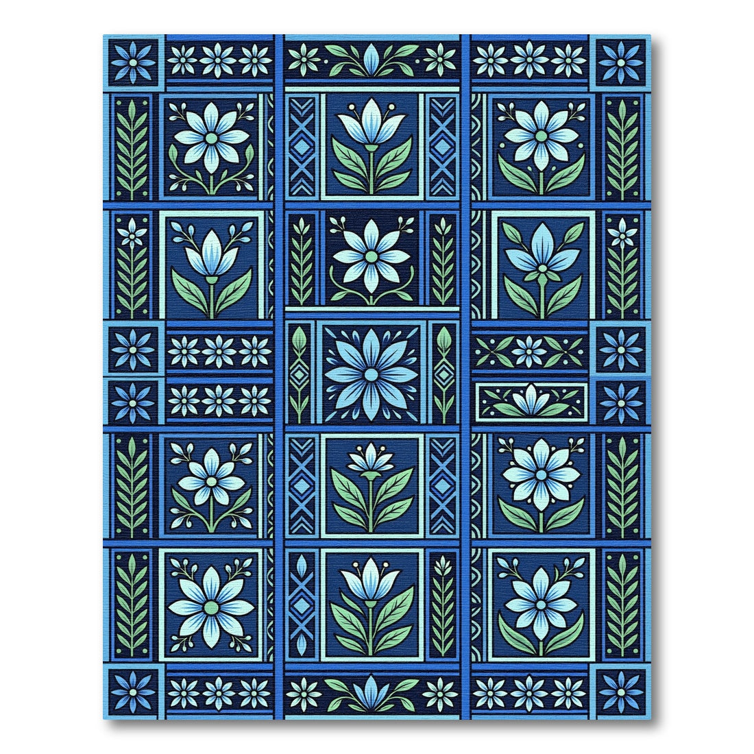 Bold Blue Floral Garden Panels Rug