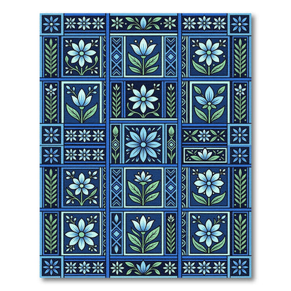 Bold Blue Floral Garden Panels Rug