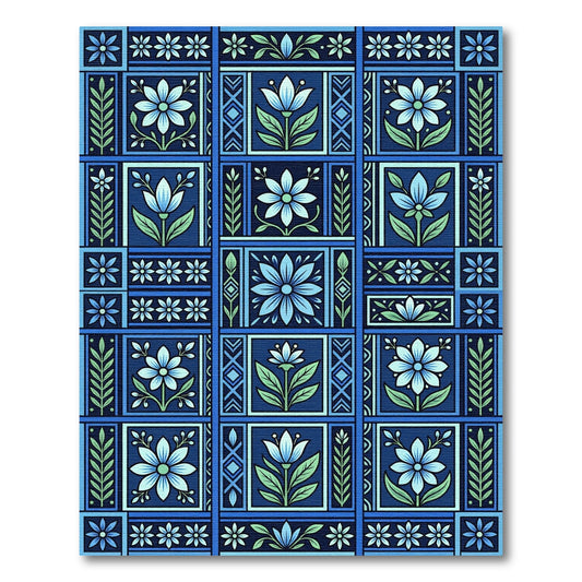 Bold Blue Floral Garden Panels Rug