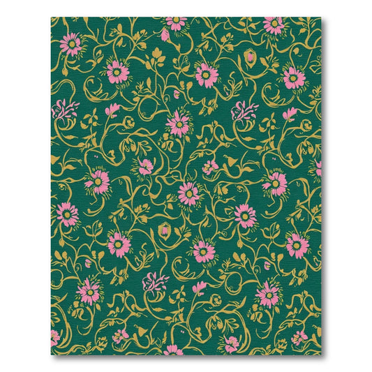 Emerald Green Pink Floral Swirl Rug